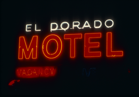 Slide of the neon sign for the El Dorado Motel, Reno, Nevada, 1986