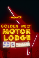 Slide of the neon sign for the Golden West Motor Lodge, Reno, Nevada, 1986