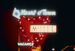 Slide of the neon sign for the Heart o' Town Motel, Reno, Nevada, 1986