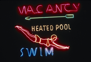 Slide of the neon sign for the Zephyr Motel at night, Reno, Nevada, 1986