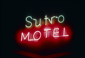 Slide of the neon sign for Sutro Motel, Reno, Nevada, 1986