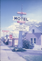 Slide of the Del Rio Motel and its neon signs, Reno, Nevada, 1986