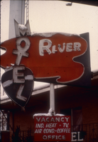 Slide of the neon sign for the River Motel, Reno, Nevada, 1986
