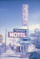 Slide of the neon sign for the Tower Motel, Reno, Nevada, 1986