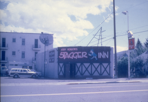 Slide of the Stagger Inn Bar and its neon signs, Reno, Nevada, 1986