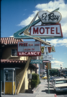Slide of the El Ray Motel and its neon signs, Reno, Nevada, 1986