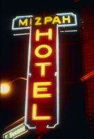 Slide of the neon sign for the Mizpah Hotel, Reno, Nevada, 1986