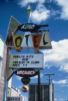 Slide of the neon sign for the Keno Motel, Reno, Nevada, 1986