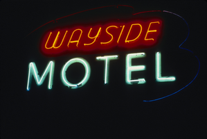 Slide of the neon sign for the Wayside Motel, Reno, Nevada, 1986