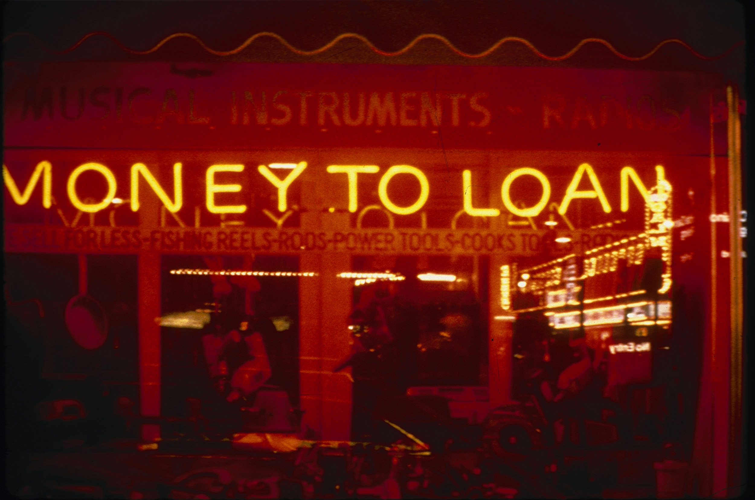 Slide of the neon sign for a pawn shop, Reno, Nevada, 1986