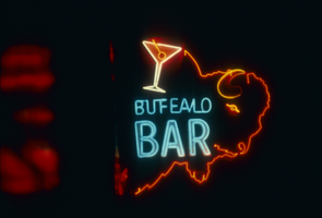 Slide of the neon sign for the Buffalo Bar, Sparks, Nevada, 1986