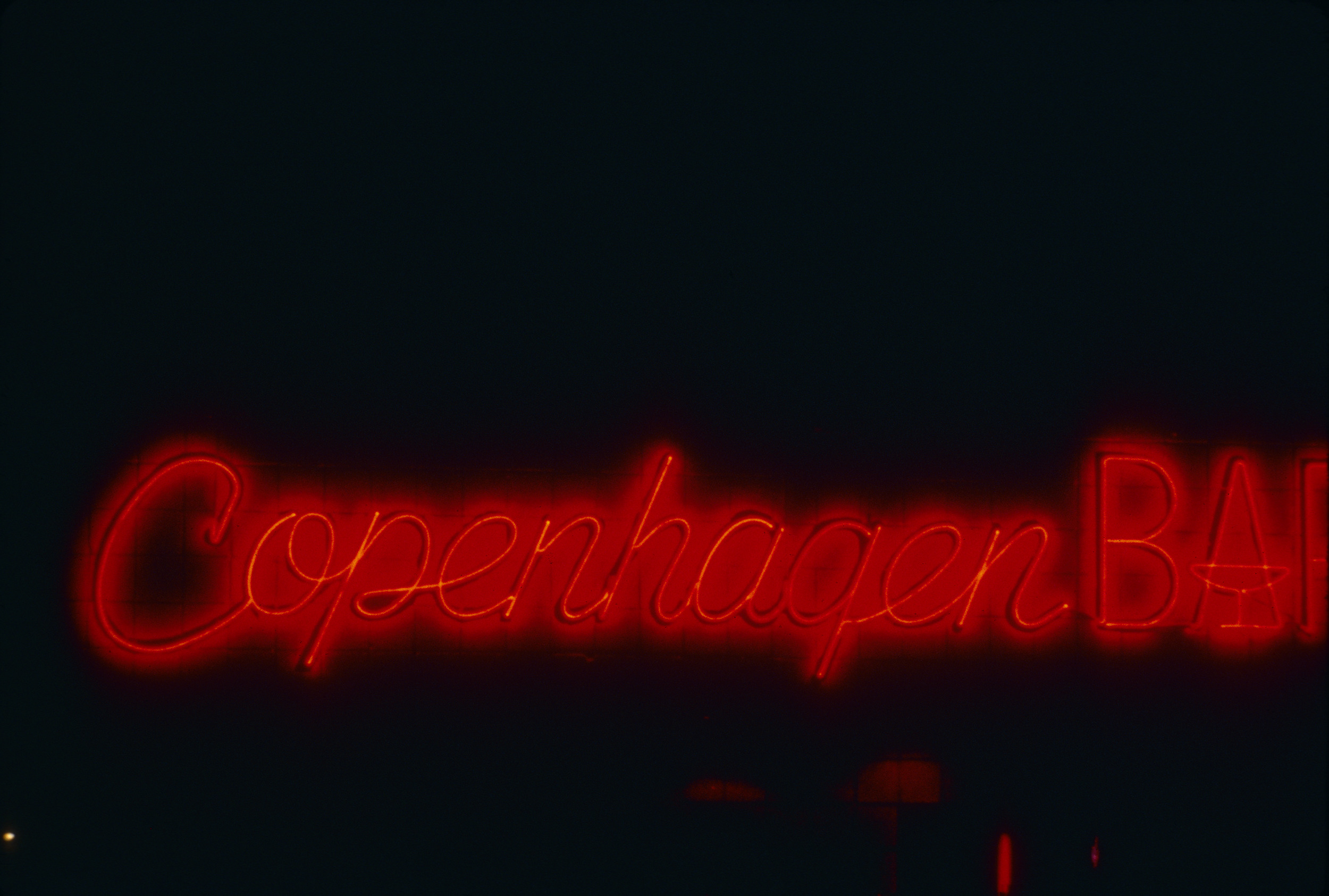 Slide of the neon sign for the Copenhagen Bar, Sparks, Nevada, 1986