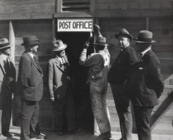 Photograph of men in front of a Post Office, Boulder City, Nevada, circa 1931
