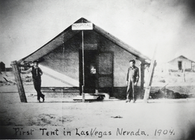 Photograph of the first tent in Las Vegas, Nevada, circa 1904-1905