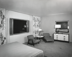 Photograph of a guest room at the Riviera Hotel, Las Vegas, circa 1950s