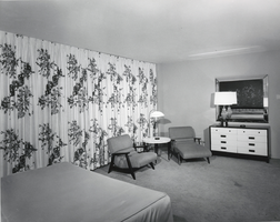Photograph of a guest room at the Riviera Hotel, Las Vegas, circa 1950s