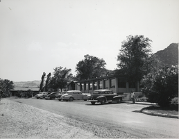 Photograph of the front exterior of the Lake Mead Lodge, Nevada, circa 1940s to 1950s