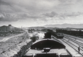 Slide of moving train, Boulder City, Nevada, circa 1930s