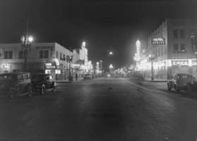 Film transparency of hotels on Fremont Street, Las Vegas, circa late 1930s