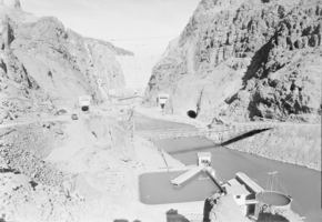 Film tranpsarency of construction at Hoover Dam, circa early 1930s