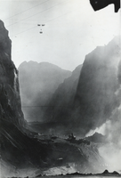 Photograph of high scaling operations at the Hoover Dam site, circa early 1930s