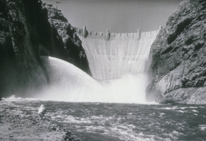 Slide of Hoover Dam's downstream side, circa mid 1930s