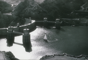 Slide of Hoover Dam's upstream side, circa late 1930s