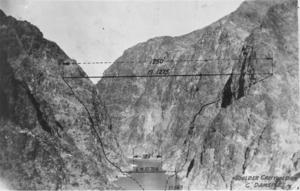 Film transparency of the projected dam site in Boulder Canyon, circa early 1930s