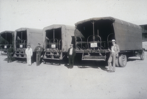 Slide of cover wagons used during the construction phase of Hoover Dam, Boulder City, Nevada, January 7, 1932