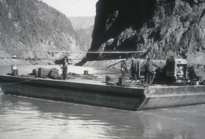 Slide of the barged used in construction phase of Hoover Dam, Colorado River, January 10, 1932
