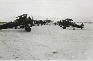 Photograph of vintage airplanes at Las Vegas Airport, circa 1940s-1950s