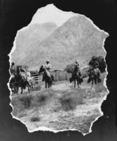 Film transparency of men on horses at Wilson's Ranch, Las Vegas, circa early 1900s