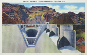 Postcard of the Arizona Spillway and Highway Bridge, Hoover Dam, circa mid 1930s