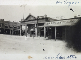 Photograph of the First State Bank and Worrell's Hardware Store, Las Vegas, Nevada circa 1910s
