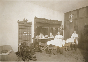 Photograph of Dofflemyre and Lake at a barbershop in Las Vegas, circa 1900s