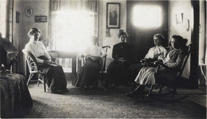 Photograph of Julia Russell, Mrs. Worrell, Grace Worrell, Olive Lake, and Wanda Bell, circa 1900s-1930s