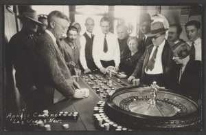 Postcard of people playing roulette at the Apache Casino in Las Vegas, Nevada, circa 1932-1939