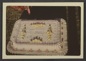 Photograph of Mayme Stocker's birthday cake, circa 1950s-1972