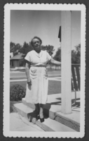 Photograph of Mayme Stocker outside her home in Las Vegas, Nevada, circa 1940s-1950s