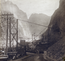 Photograph of people viewing the Hoover Dam construction site, circa 1931-1934