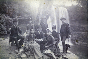 Photograph of people at Minnehaha Falls, Minnesota, circa 1888