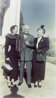 Photograph of Liz Pittman, C. P. Squires, and Florence Boyer at the Governor's mansion, Carson City, Nevada, circa 1950