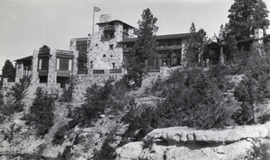 Photograph of a lodge at the Grand Canyon, circa 1920s to 1940s