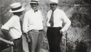 Photograph of men standing over Black Canyon, Colorado, 1931