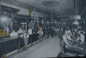 Slide of men inside the Arizona Club, Las Vegas, circa 1907