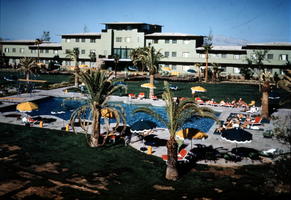 Slide of the Flamingo Hotel and Casino pool, Las Vegas, circa 1950s