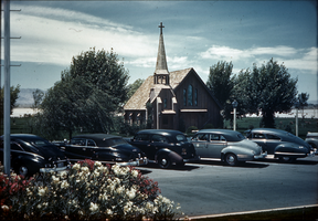 Slide of the parking lot of the Little Church of the West, Las Vegas, circa 1940s