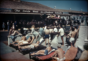Slide of a crowded pool at the Hotel Last Frontier, Las Vegas, circa 1940-1950s