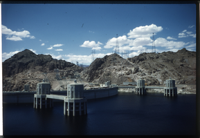 Slide of the intake towers at Hoover Dam, circa late 1930s