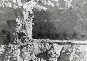 Photograph of wall construction for Hoover Dam, 1931